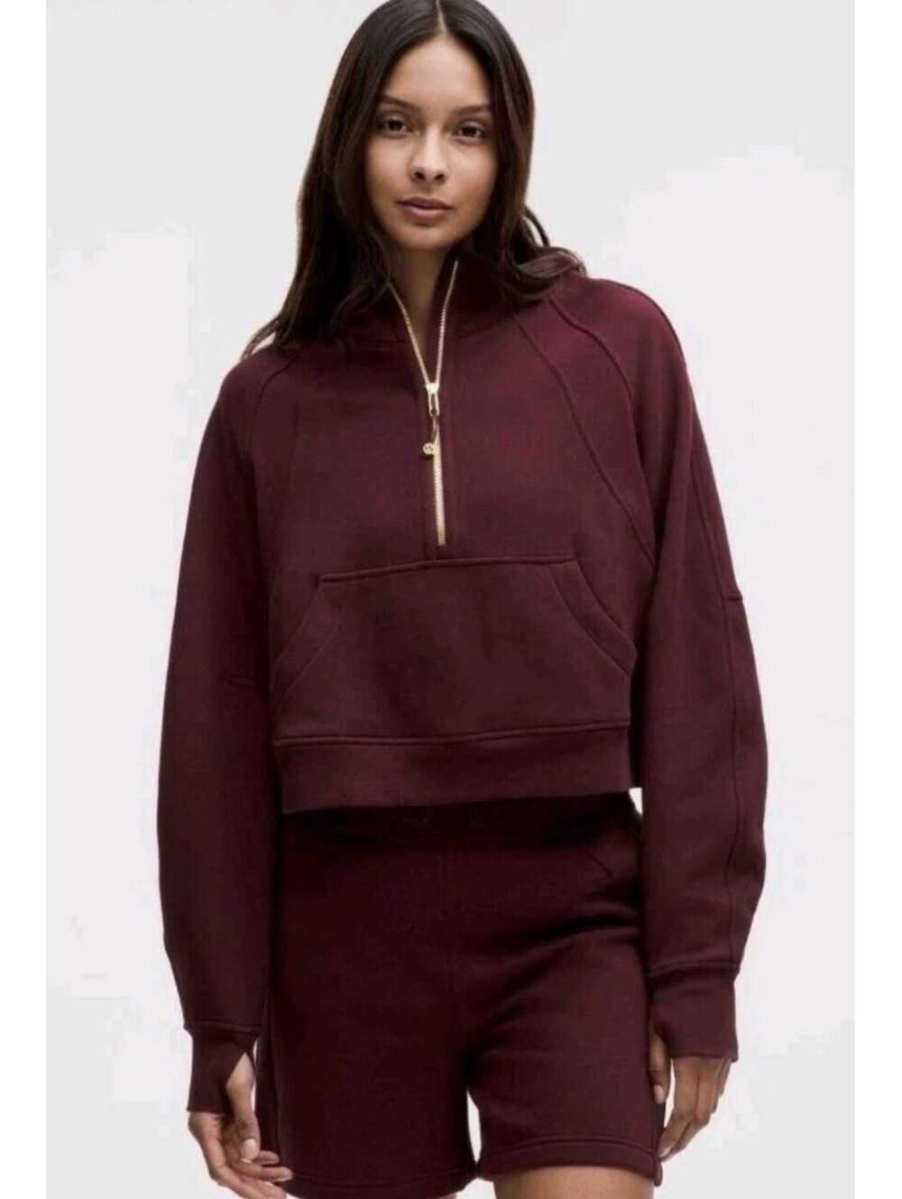 Lululemon Scuba Oversized Half Zip Hoodie Garnet Gold M/L Maroon Burgundy Fleece